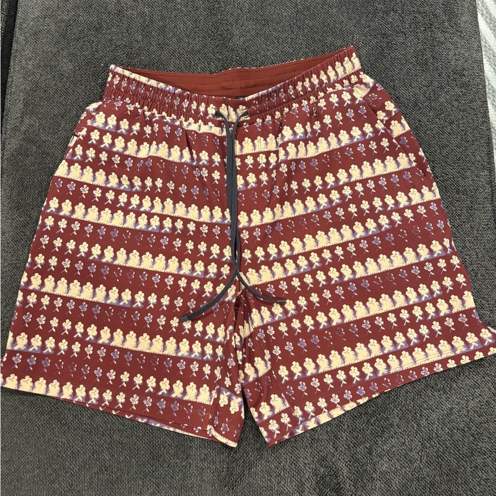 Men’s L Red and Yellow Lululemon Mesh-Lined Shorts